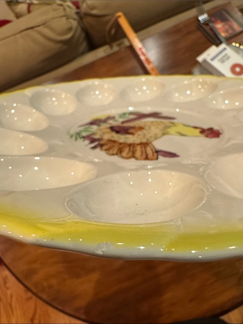 Vintage Painted Chicken Deviled Egg Platter Plate Holds 12 Cottagecore Ceramic